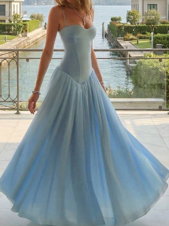 MODA ME COUTURE Dresses & Skirts - Blue Elegant Women's Romantic Fitted Pleated Dress